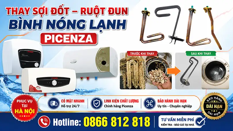 Bình nóng lạnh Picenza chết ruột đun, hỏng maiso