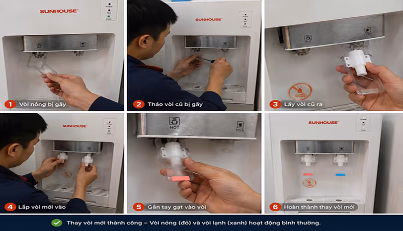 thay vòi cây nước sunhouse chính hãng